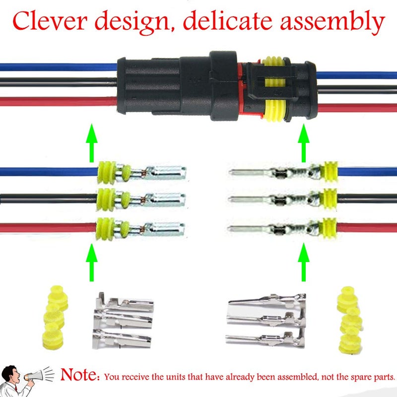 YETOR Way Car Waterproof Electrical Connector,16 AWG 3 pin Plug Auto Electrical Wire Connectors Marine for Car, Truck, Boat, and Other Wire Connections.(5 Pack)Â¡Â­ - Image 2